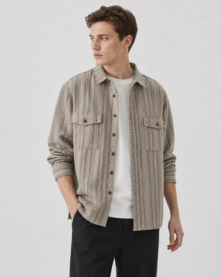 Men's overshirt showing the textured cord fabric