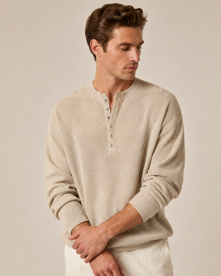 Men's Textured Knit Henley Top