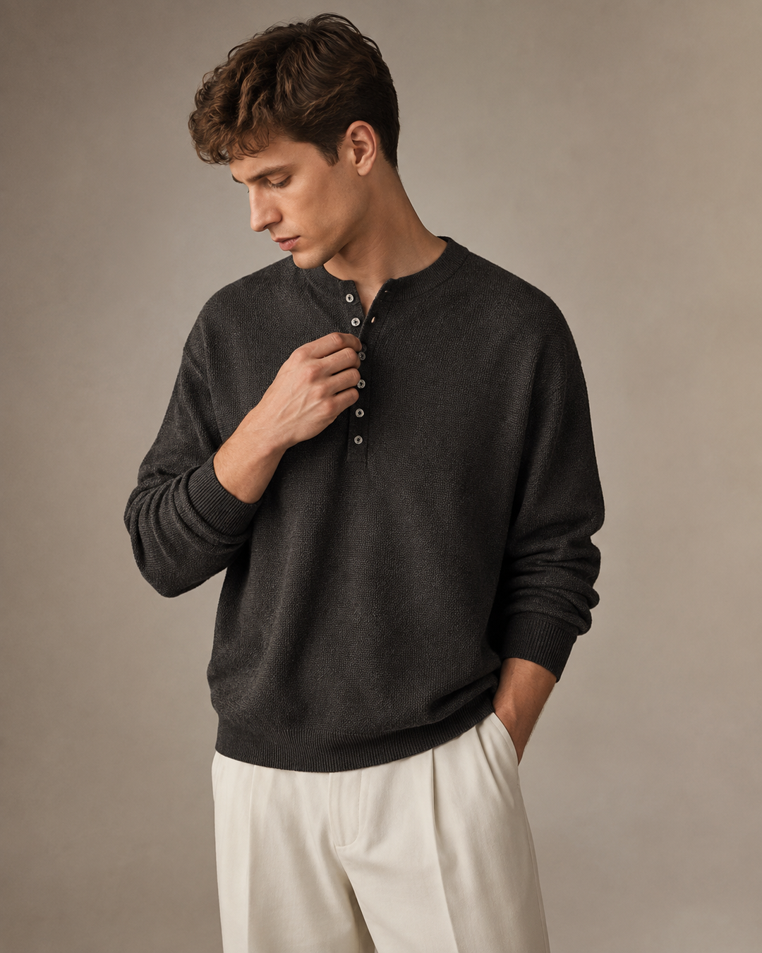 Men's Textured Knit Henley Top