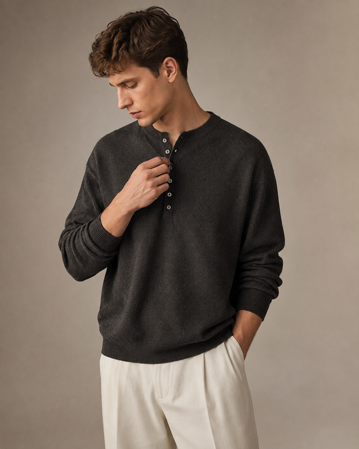 Men's Textured Knit Henley Top