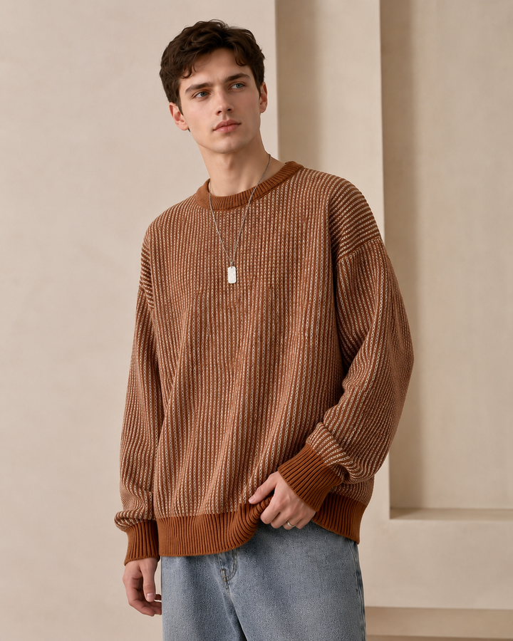 Men's crew neck jumper suitable for smart-casual outfits