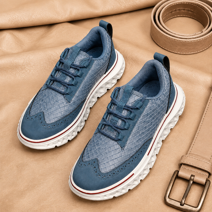 Top view of men's textured lace-up sneakers