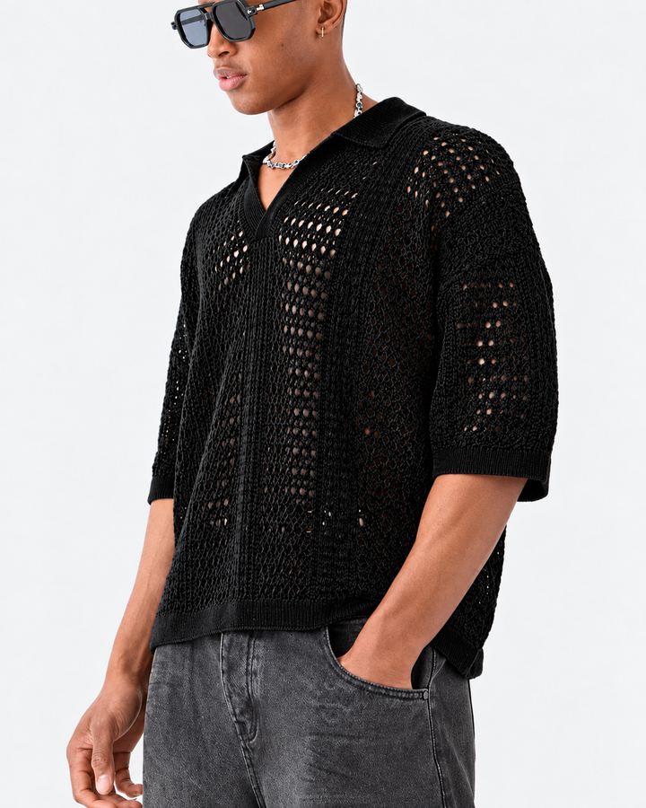 Men's Open Knit Lattice Polo