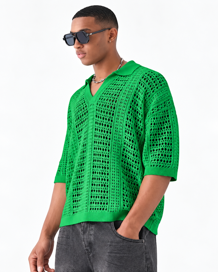 Men's Open Knit Lattice Polo