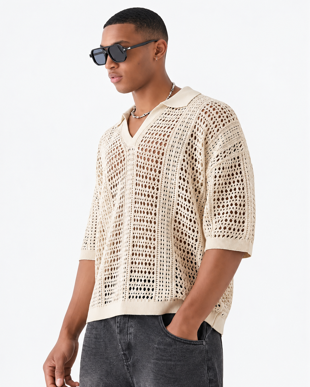 Men's Open Knit Lattice Polo
