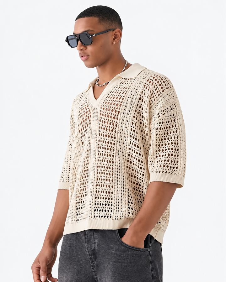 Men's Open Knit Lattice Polo