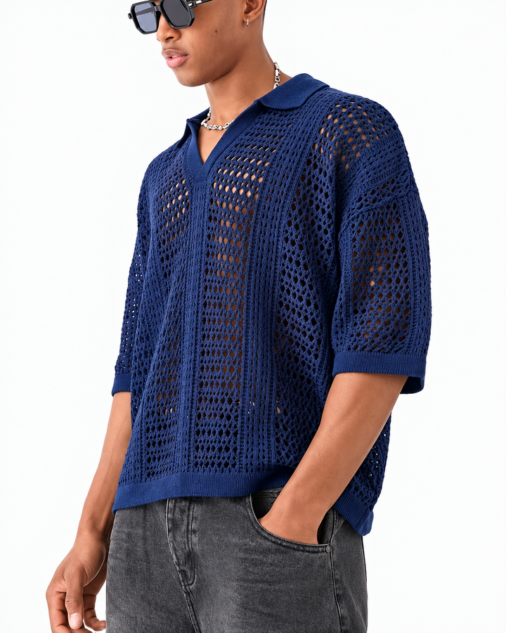 Men's Open Knit Lattice Polo