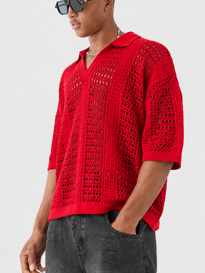 Men's Open Knit Lattice Polo