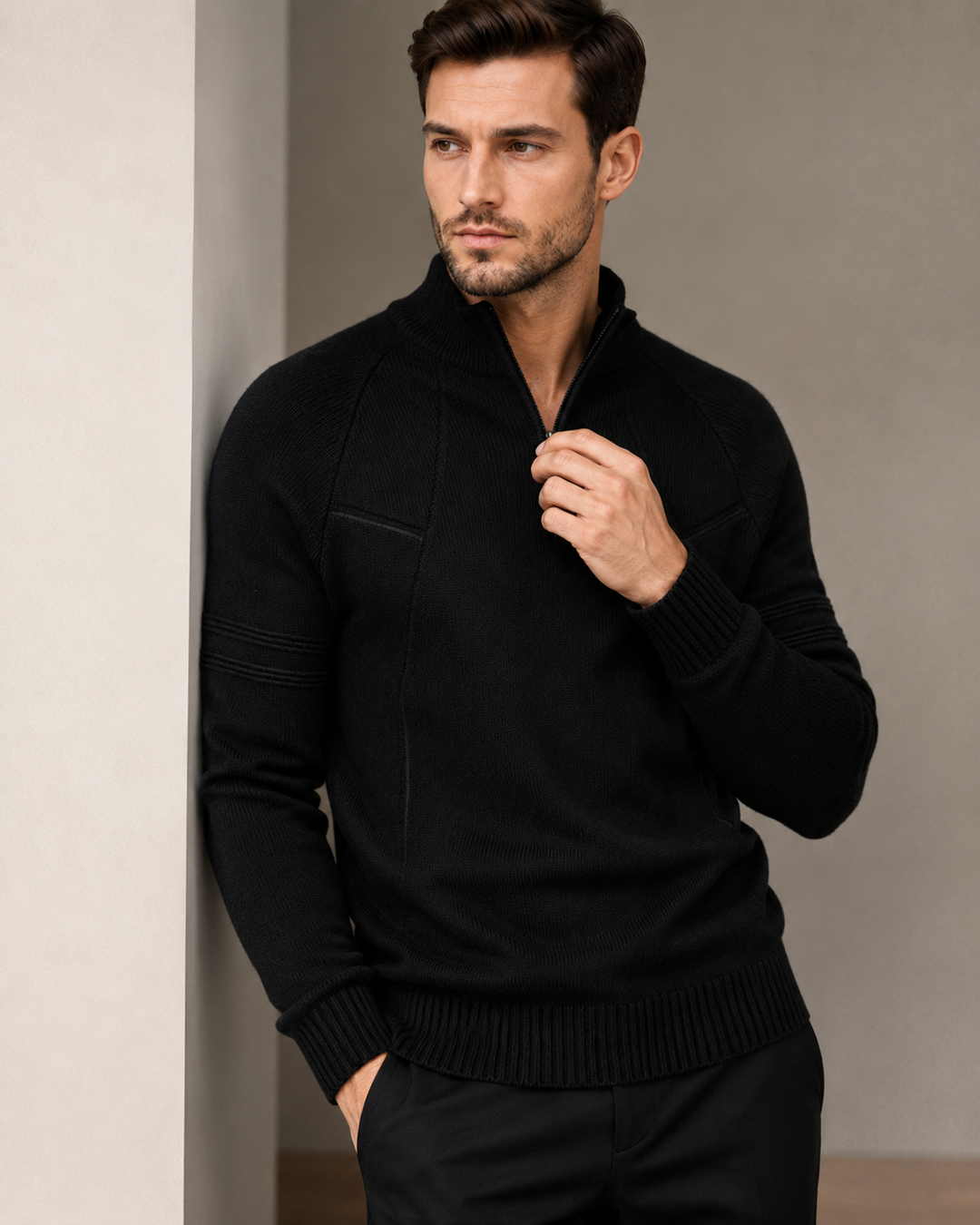 Men's Fitted Knit Zip Jumper