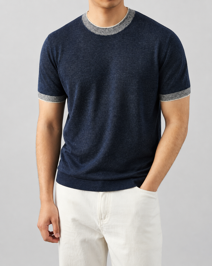 Men's T-shirt showing the contrasting neckline detail