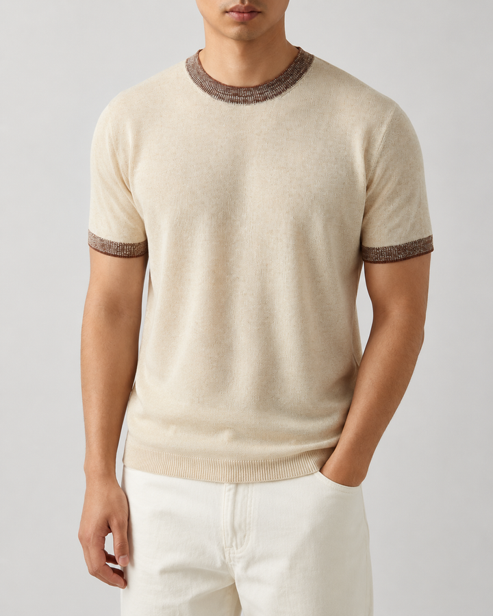 Men's contrast cotton knit T-shirt shown from the front