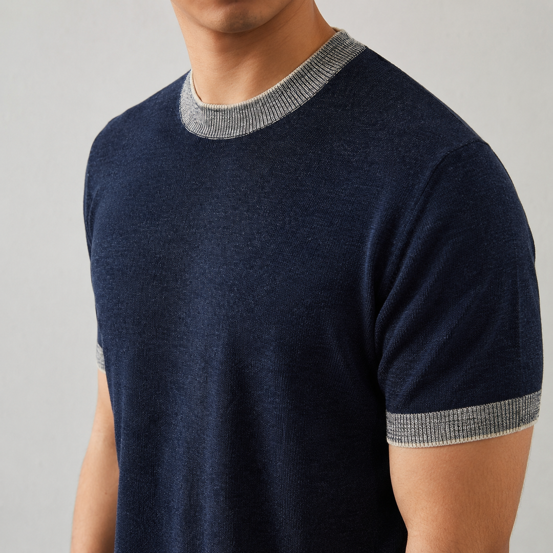 Side view of the men's contrast cotton knit T-shirt