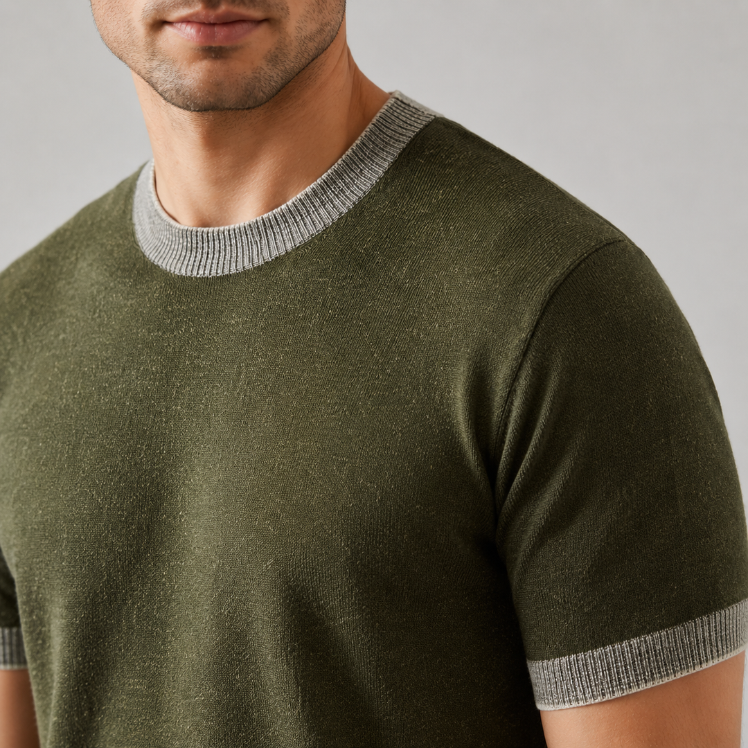 Men's contrast cotton knit T-shirt displayed in full