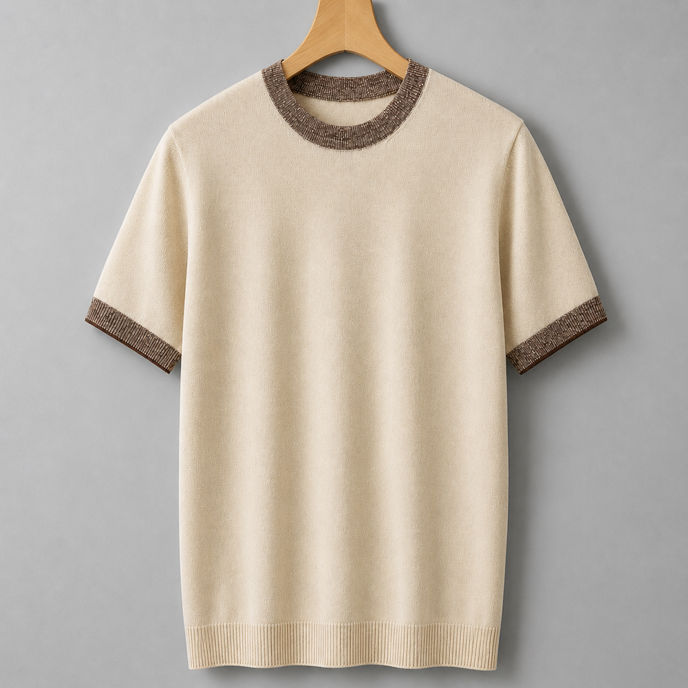 Men's contrast cotton knit T-shirt shown from the back