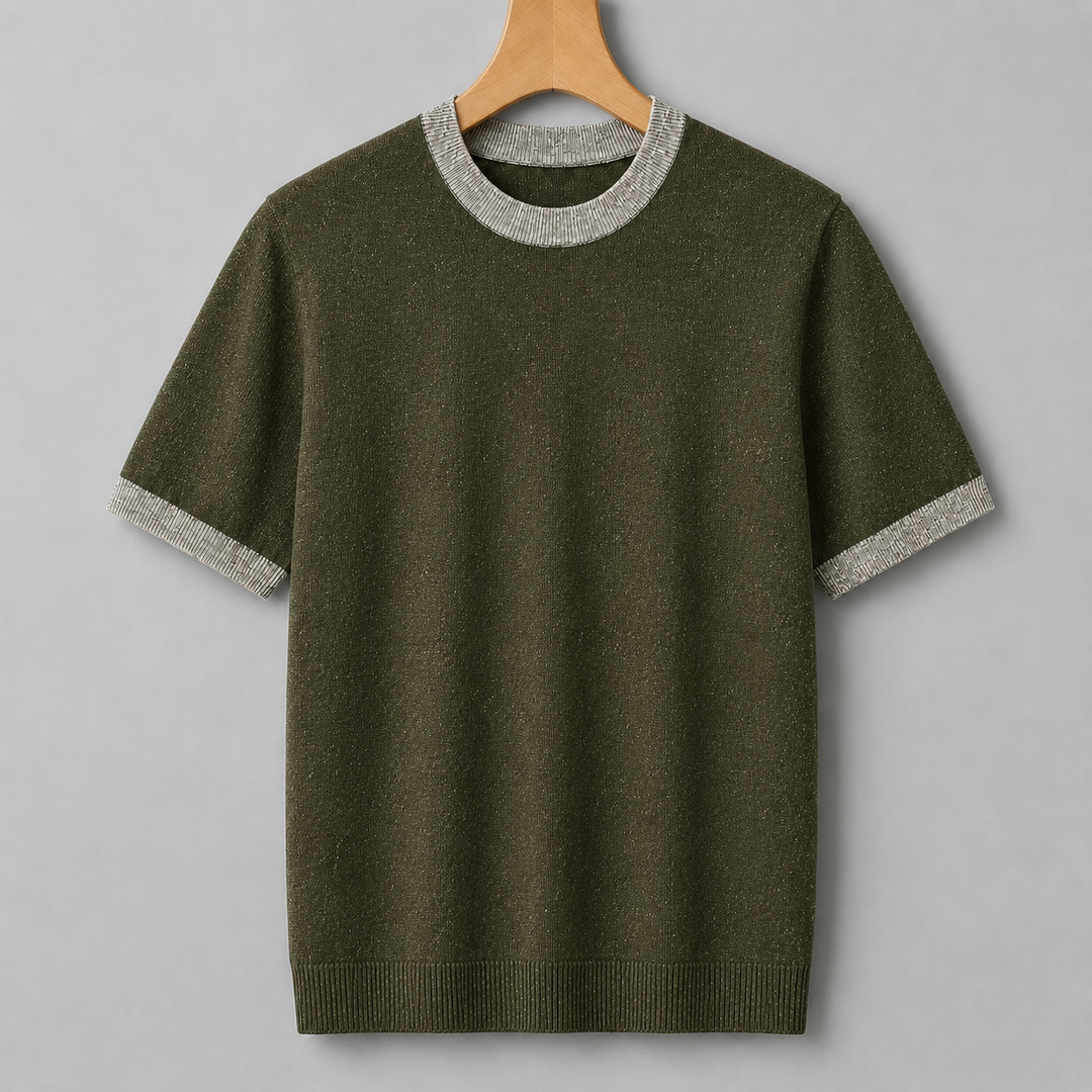 Detailed view of the cotton knit fabric and stitching