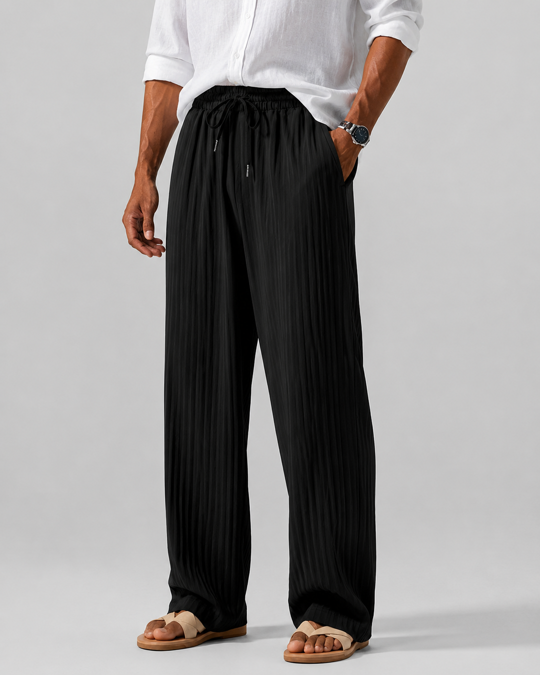 Men's Straight-Leg Ribbed Trousers Relaxed Fit