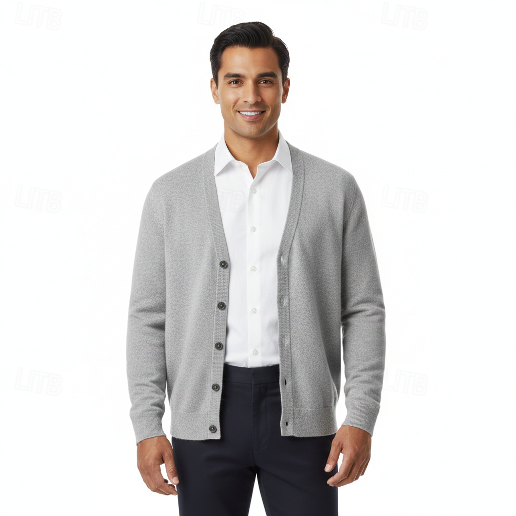 Men's V-neck button cardigan with a classic front fastening