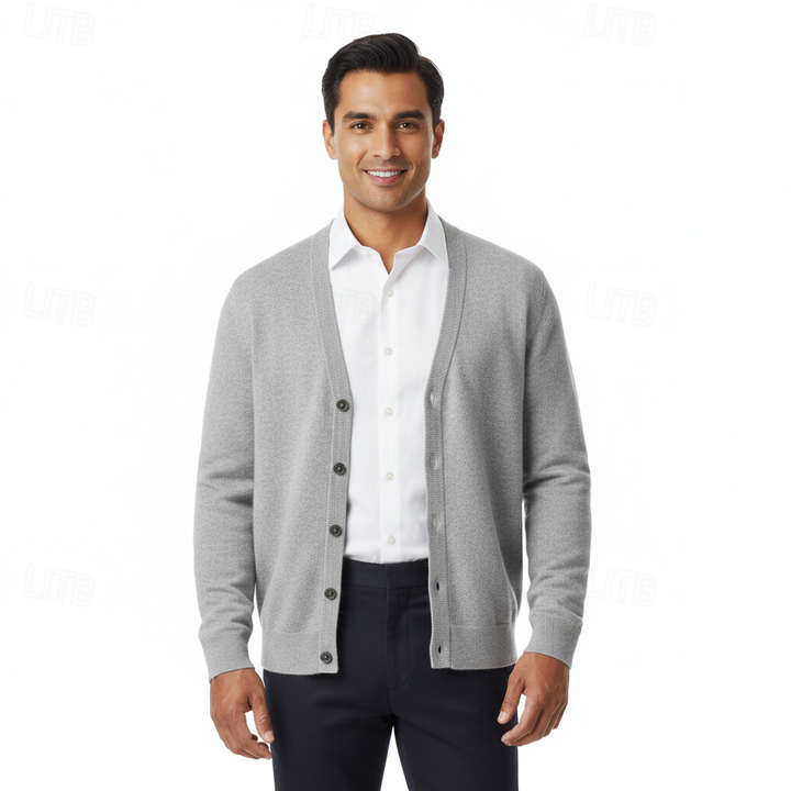 Men's V-neck button cardigan with a classic front fastening