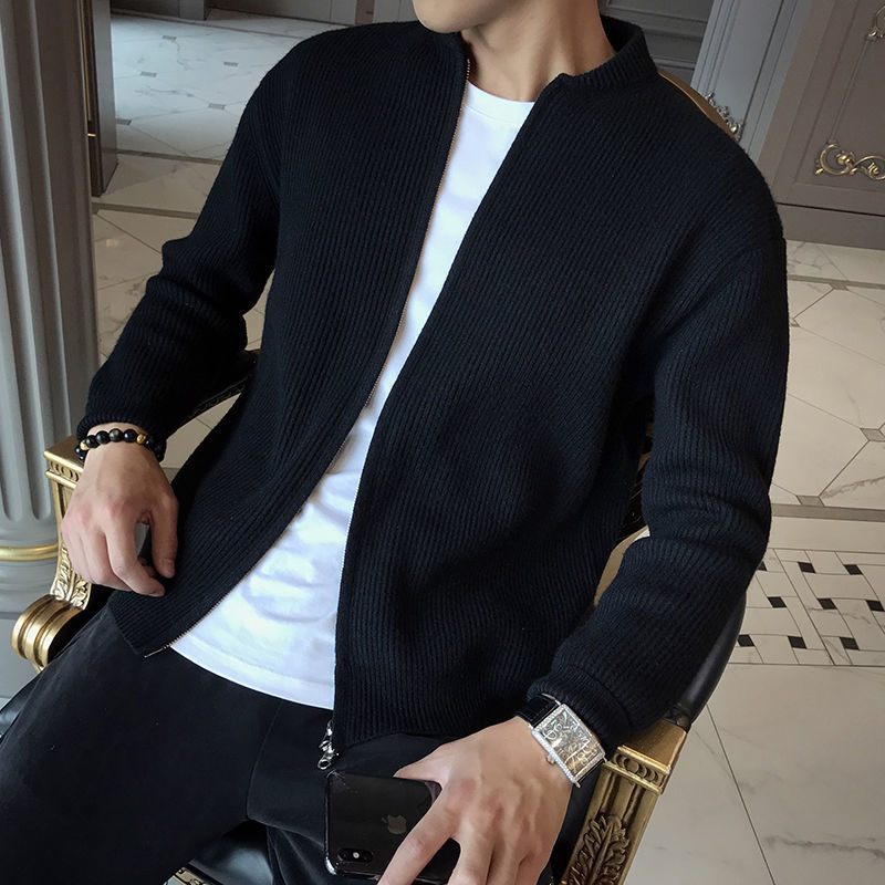 Close-up of the soft knitted texture on a men's cardigan