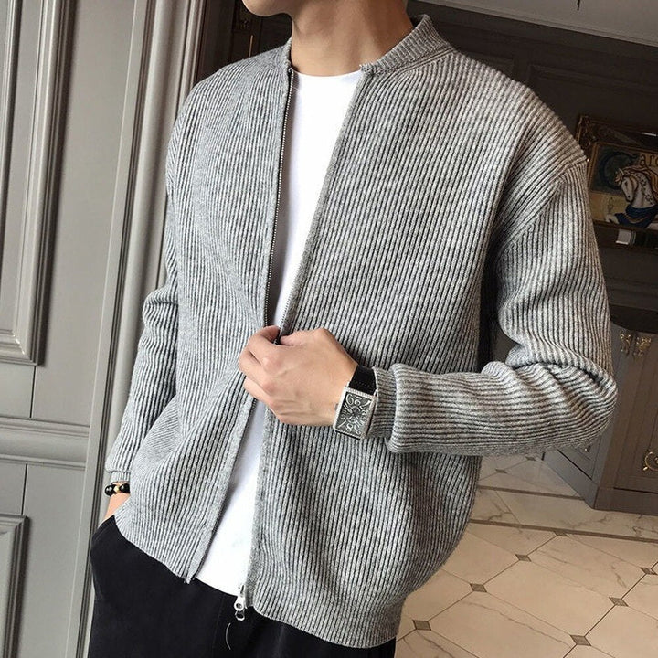 Men's classic knit cardigan styled for warm autumn and winter layering