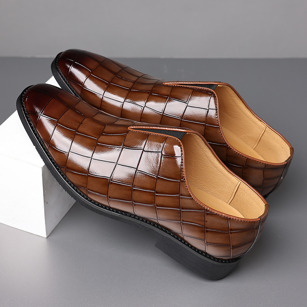 Men's leather loafers shown from above