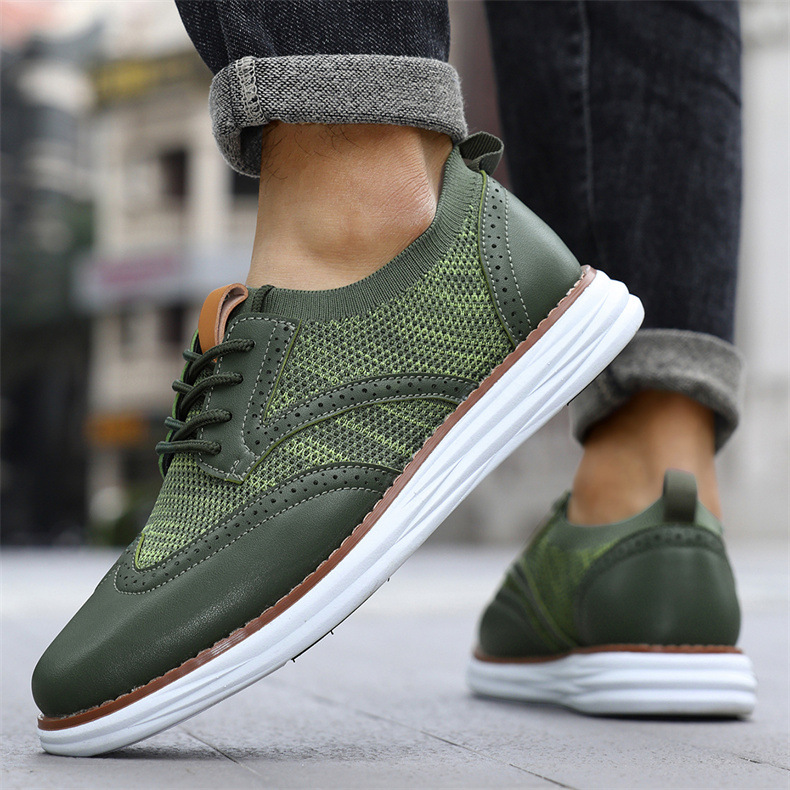 Side view of men's mesh leather trainers with cushioned sole and leather trim