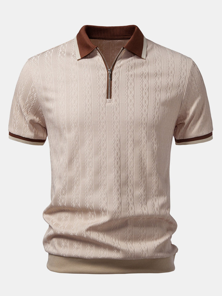 Men's knitted zip polo shirt in regular fit, front view