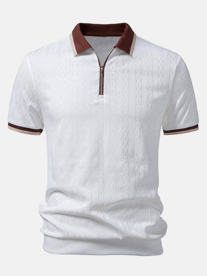 Men's knitted zip polo shirt with zip neckline detail
