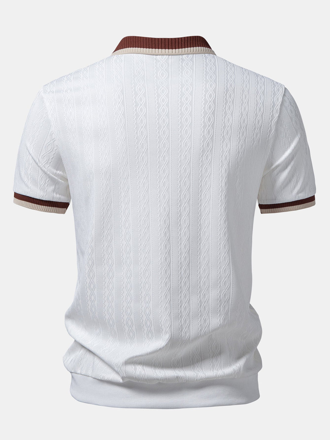 Close-up of knit texture on men's regular fit polo shirt