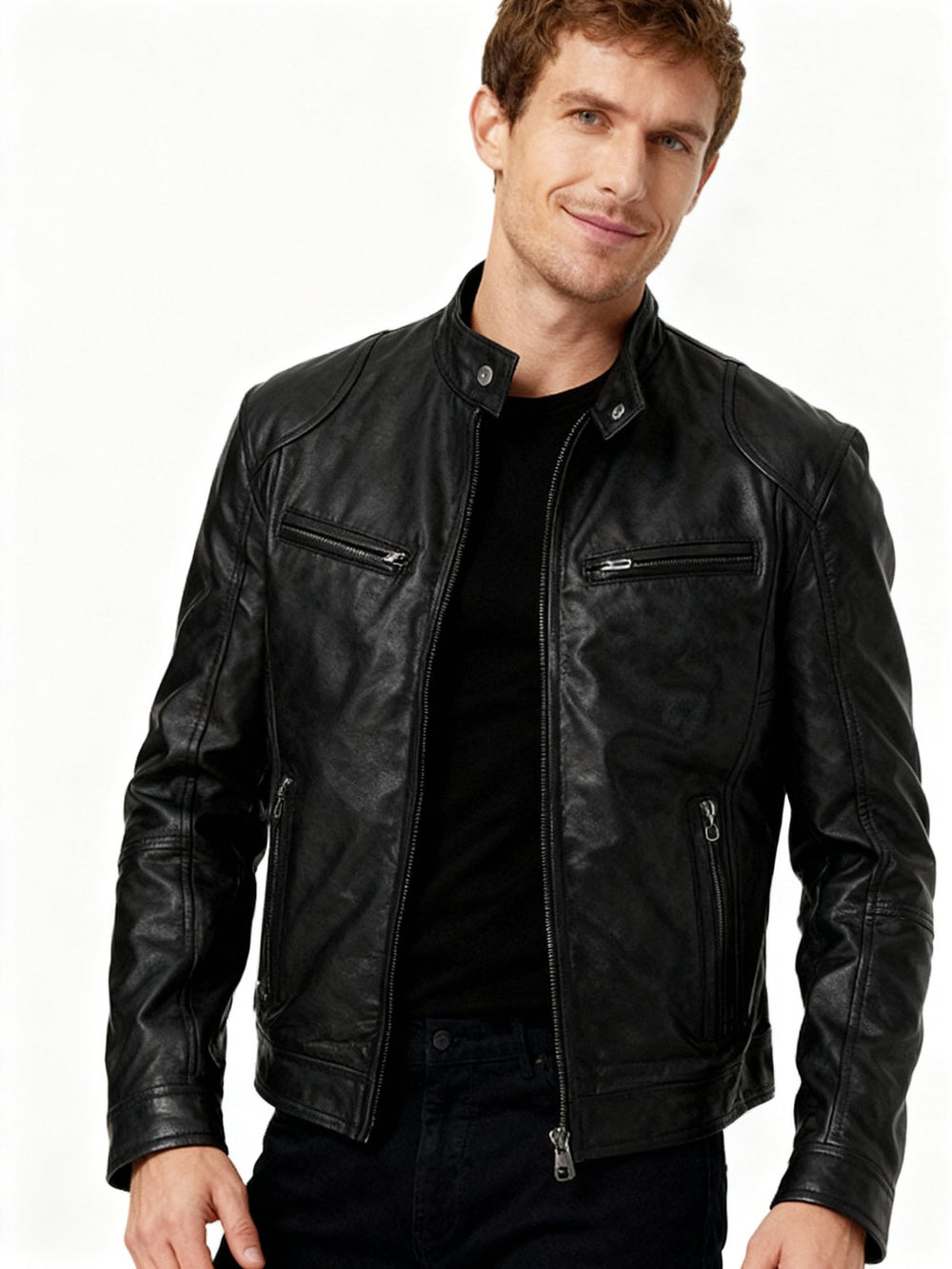 Men's lined jacket with adjustable cuffs shown on a model