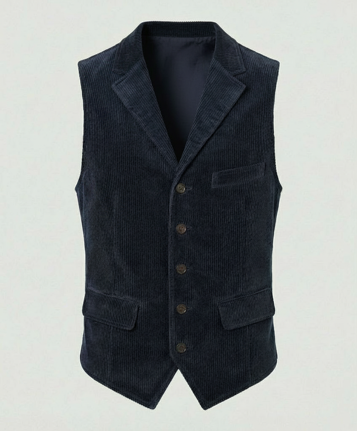 Back view of a men's classic-fit corduroy waistcoat