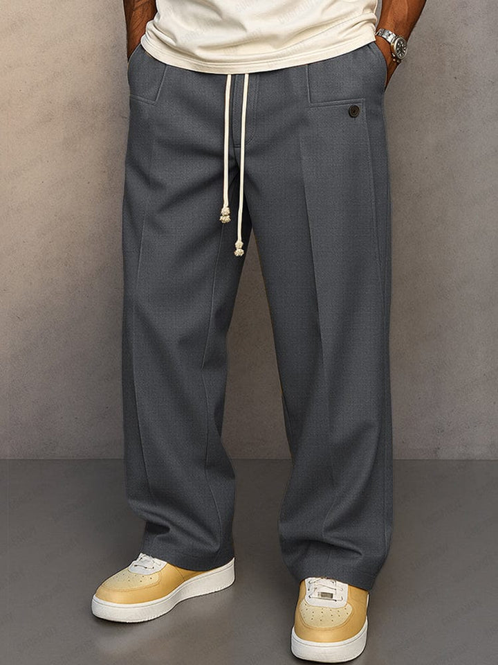 Men's drawstring trousers with a straight-leg cut displayed in full