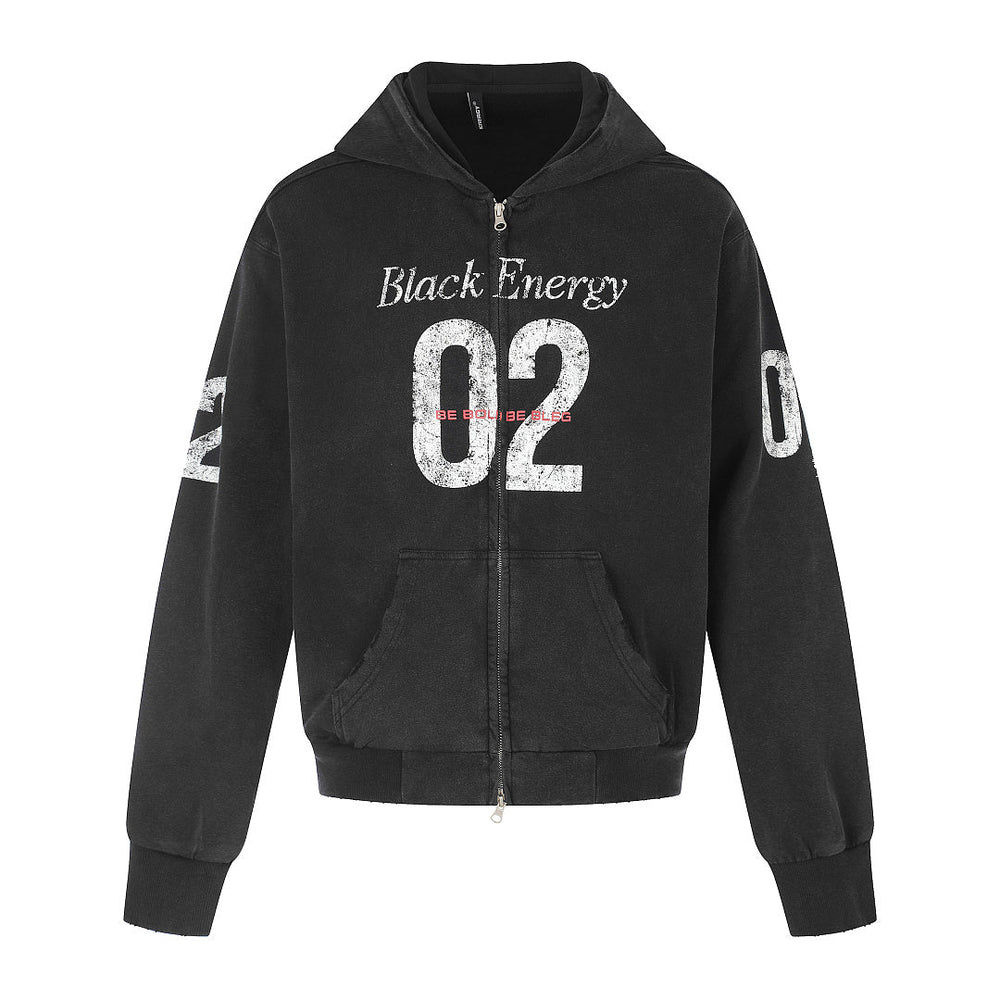 Back view of the men's boxy zip-up hoodie