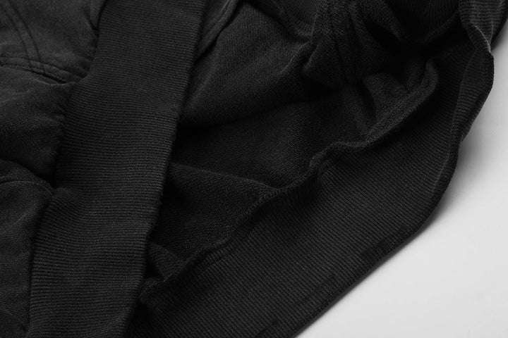 Full-length view of the men's distressed graphic hoodie