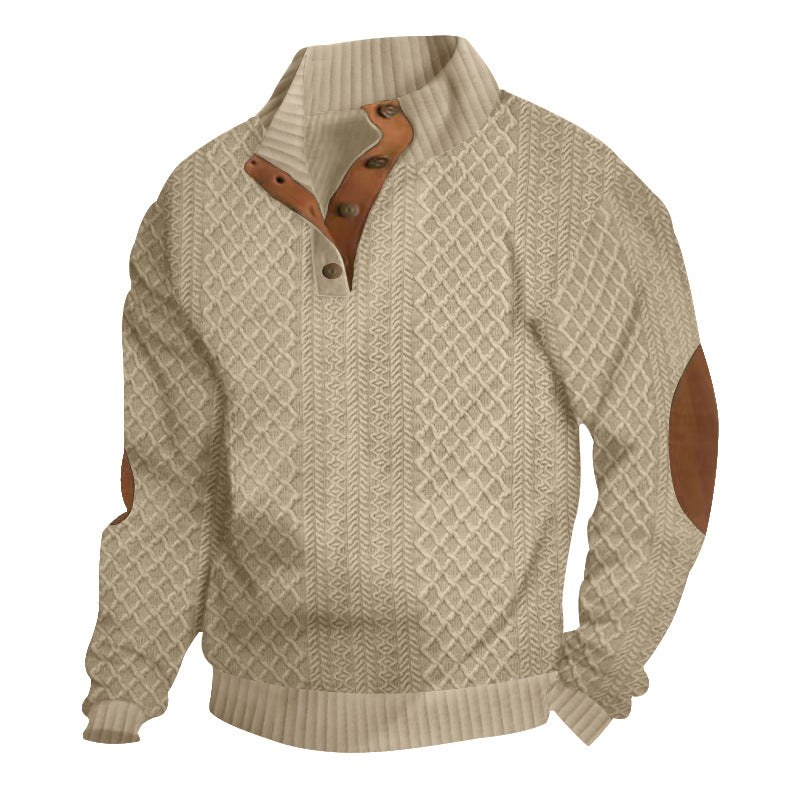 Men’s Knit Quarter-Zip Sweater – Textured Cable Knit Pullover with Leather Detail