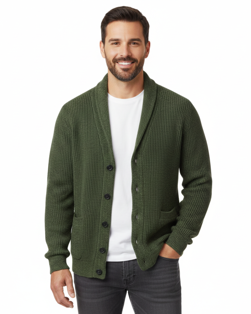 Men's Striped Wool V-Neck Button Cardigan