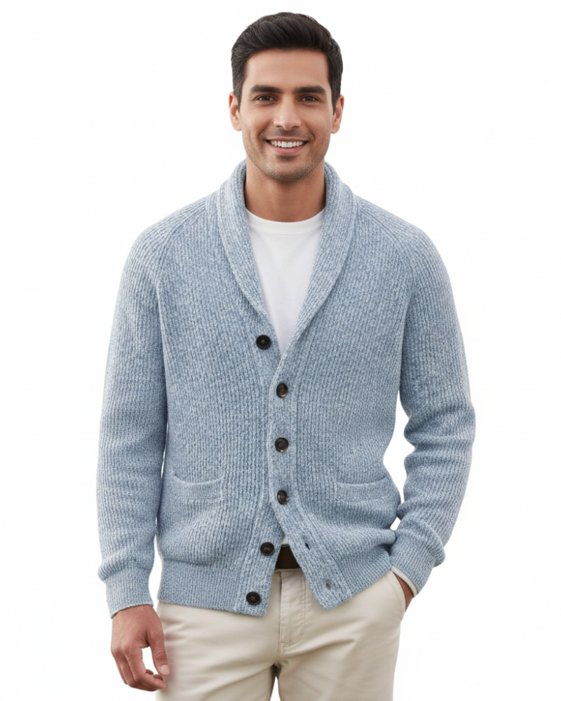 Men's Striped Wool V-Neck Button Cardigan