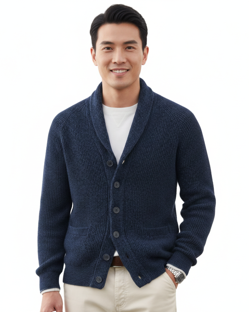 Men's Striped Wool V-Neck Button Cardigan