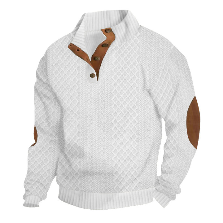 Men’s Knit Quarter-Zip Sweater – Textured Cable Knit Pullover with Leather Detail