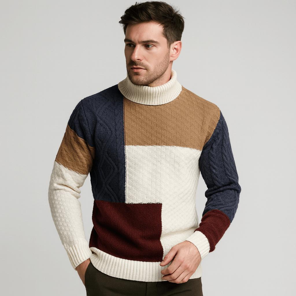 Men's Lightweight Roll Neck Jumper With Patches