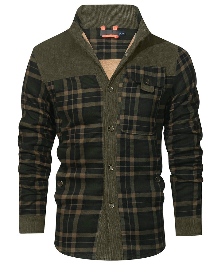 Back view of a men's plaid flannel jacket