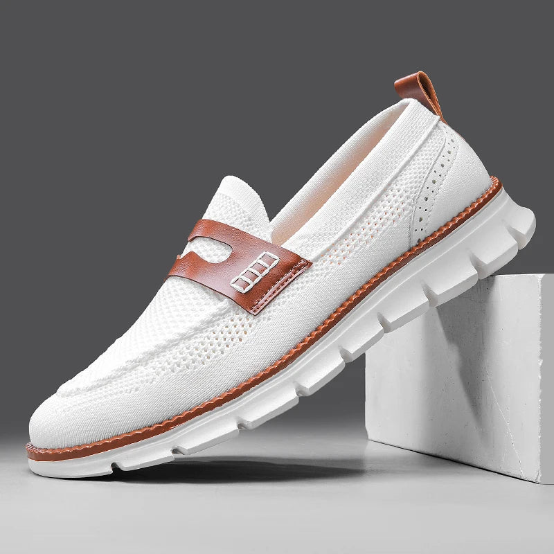 Men's Mesh Penny Loafers With Leather Trim