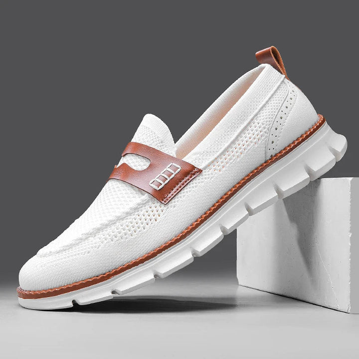 Men's Mesh Penny Loafers With Leather Trim