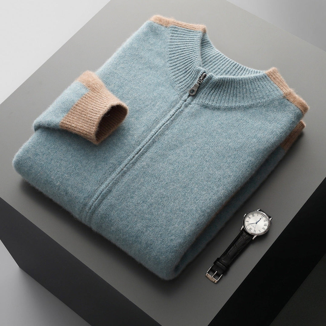Side view of a men's merino wool blend jacket