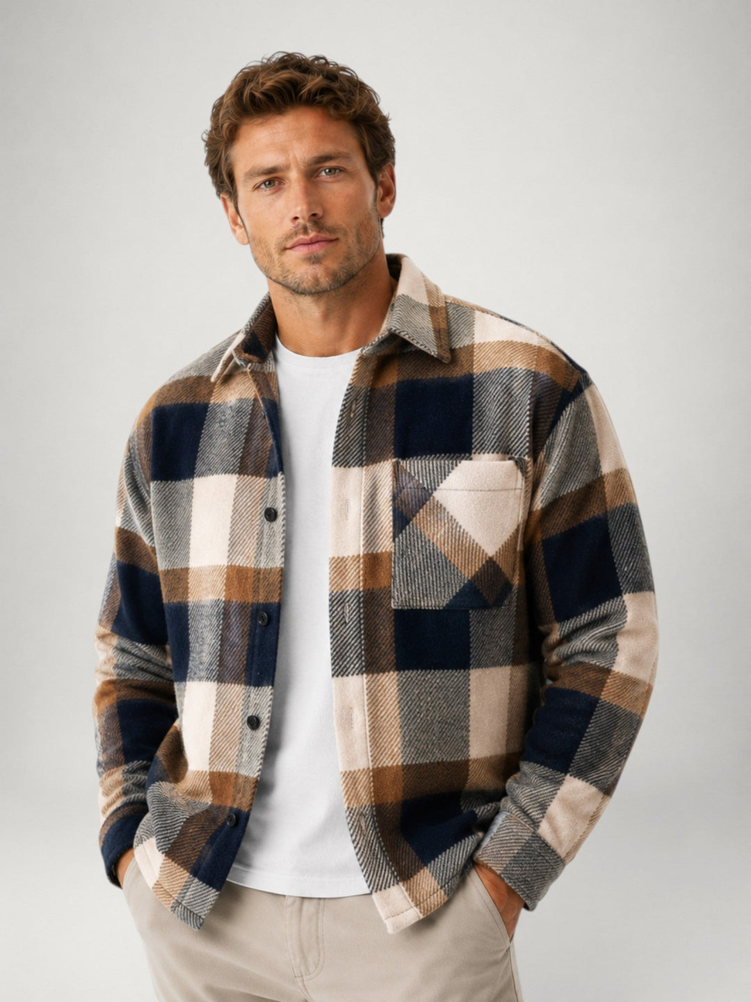 Men's Plaid Flannel Shirt Long Sleeve Casual Overshirt