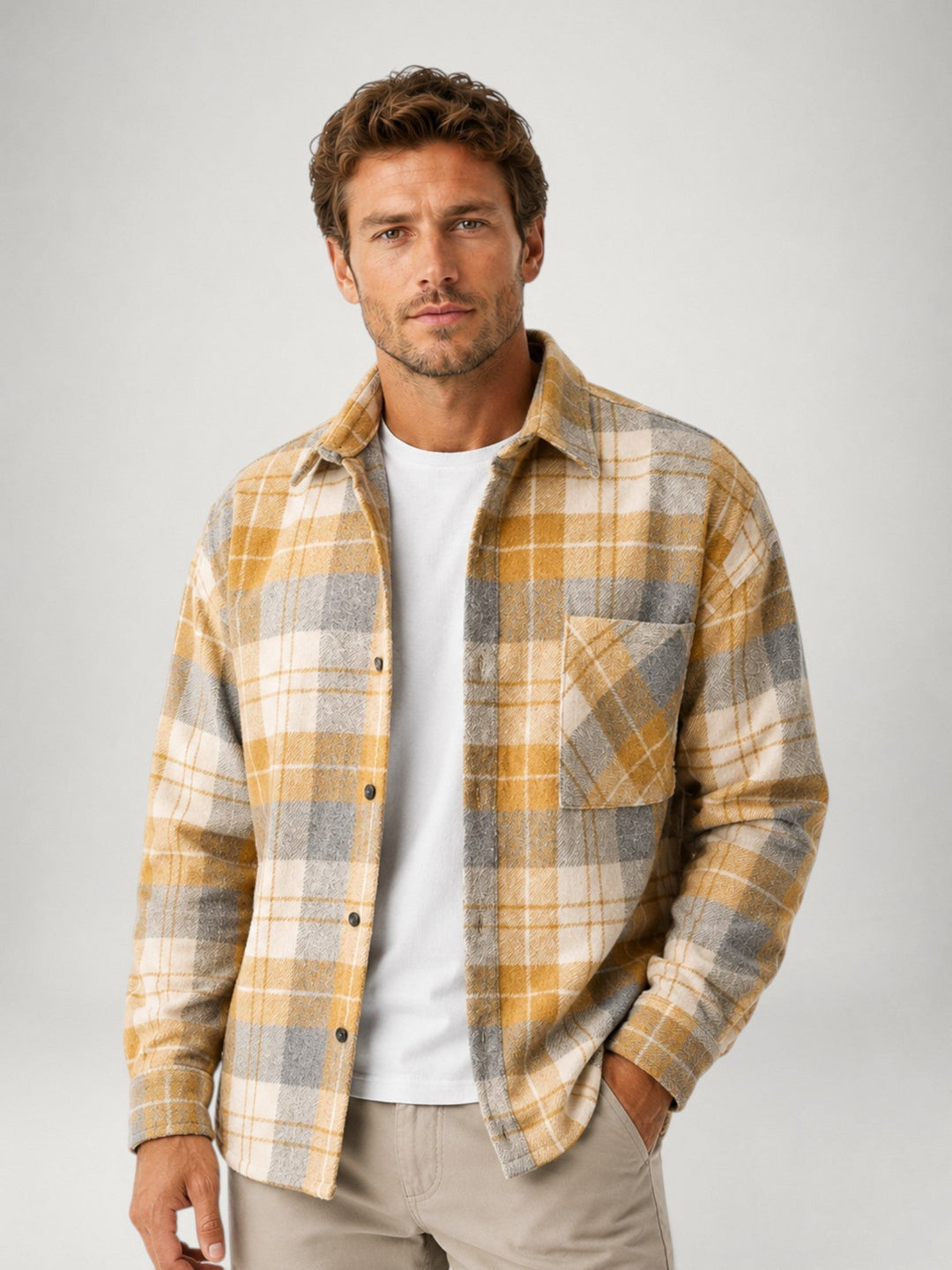 Men's Plaid Flannel Shirt Long Sleeve Casual Overshirt