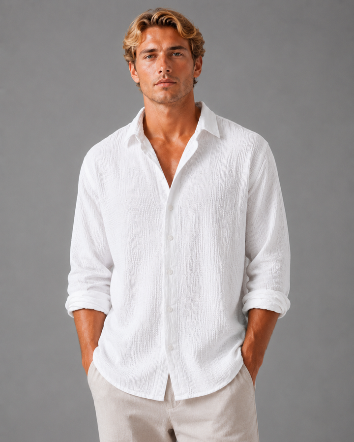Men's Textured Button Up Shirt Relaxed Summer Fit