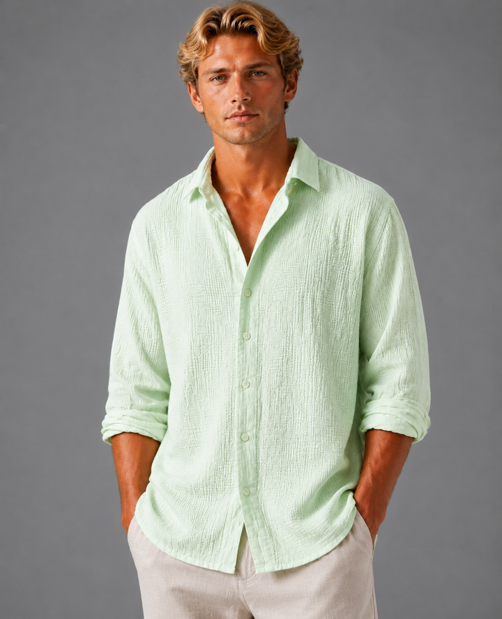 Men's Textured Button Up Shirt Relaxed Summer Fit