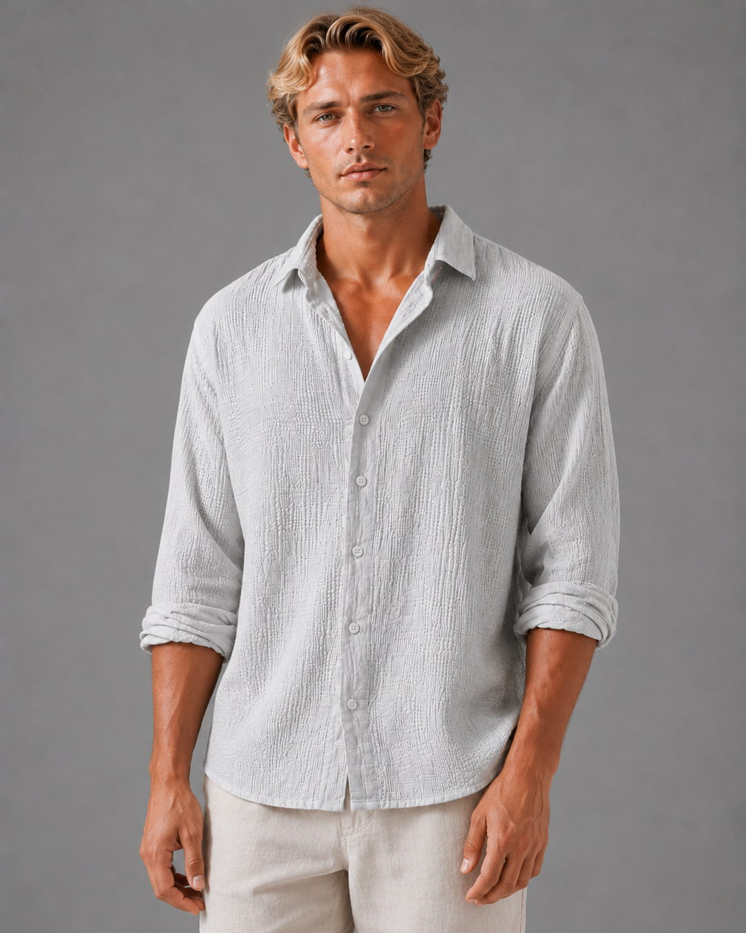Men's Textured Button Up Shirt Relaxed Summer Fit