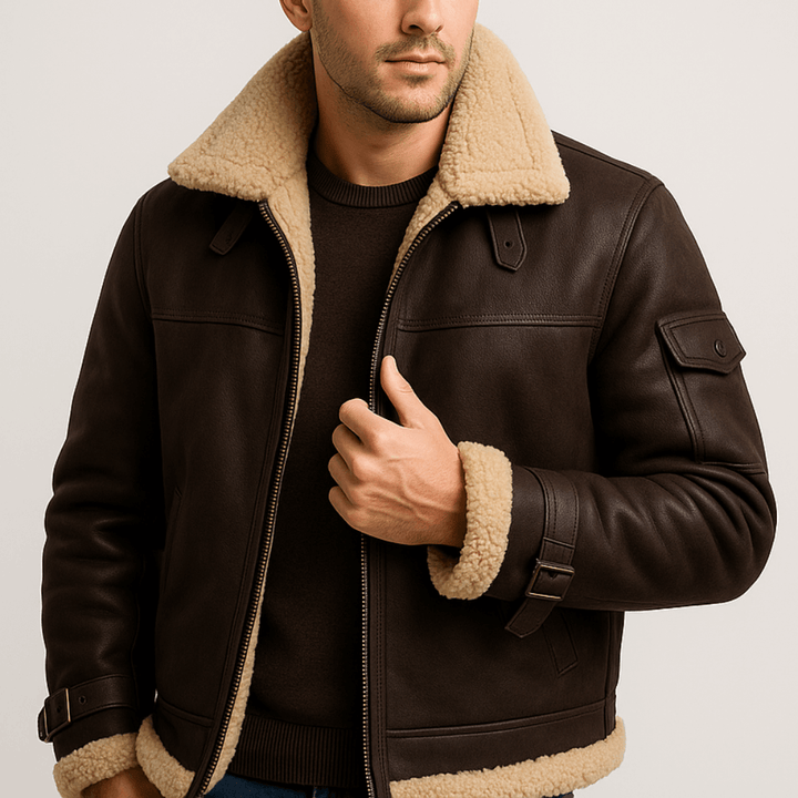 Men's Classic Leather Jacket With Pockets
